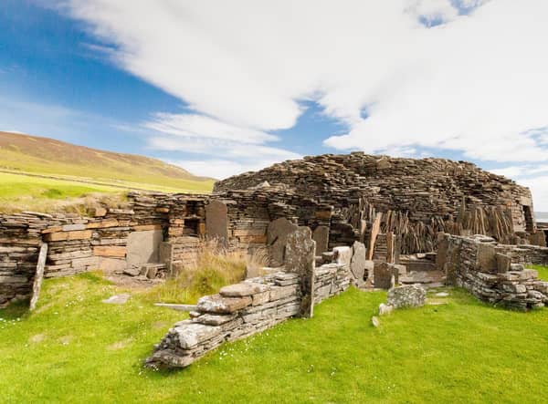 Midhowe Broch on Rousay , which dates from the Iron Age, will be surveyed this week for damage caused by extreme weather patterns and climate change. PIC: Michael N Maggs/CC.