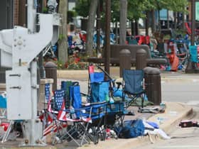 Belongings are shown left behind at the scene of a mass shooting along the route of a Fourth of July parade in Highland Park, Illinois.