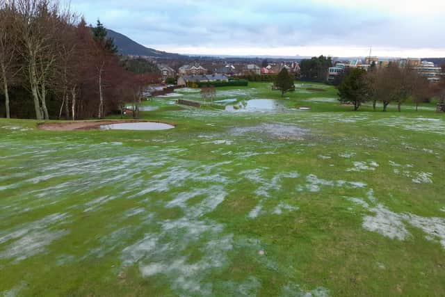 The tenth hole at Craigmillar Park is a popular sledging haunt in Edinburgh but the fairway has been left scarred by recent activity. Picture: Graham Bean