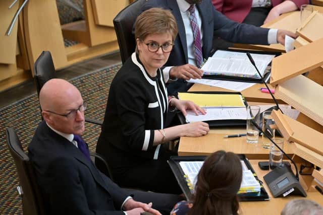 Nicola Sturgeon refused to have John Swinney speak to MSPs over the ferries fiasco at FMQs this week (Picture: Jeff J Mitchell/Getty Images)