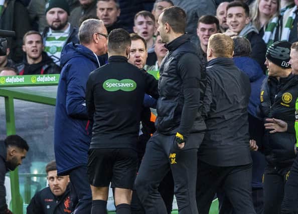 Celtic John Kennedy remains as non-plussed now as he appeared in 2019 when Rangers assistant Michael Beale shouting in his direction was presented as a spat.(Photo by Bill Murray / SNS Group)