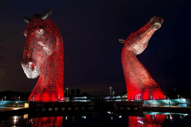 The Kelpies lit up red for the poppy appeal in 2022