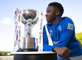 Fashion Sakala promotes Viaplay’s exclusively live coverage of the Viaplay Cup Final between Rangers and Celtic on Sunday from 2pm. Viaplay is available to stream from viaplay.com or via your TV provider on Sky, Virgin TV and Amazon Prime as an add-on subscription. (Photo by Alan Harvey / SNS Group)