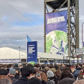 Massive queues built up at the main entrance to the COP26 climate summit in Glasgow as hundreds of people waited to get through security checks before being granted access to the event