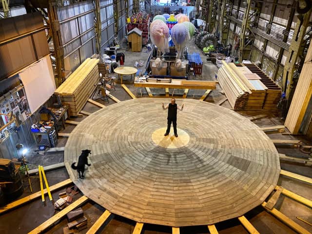 Under construction: The Wall of Death has been made from scaffolding boards and pine decking with around 4,700 working hours put into the project over lockdown.