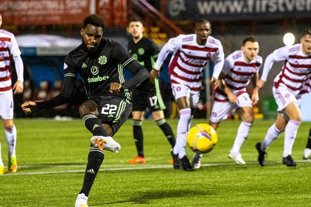 Odsonne Edouard opens the scoring from the penalty spot during Celtic's win at Hamilton Accies  (Photo by Craig Williamson / SNS Group)