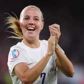 Beth Mead of England celebrates their side's win at the final whistle of the UEFA Women's Euro 2022 Semi Final. (Photo by Harriet Lander/Getty Images)