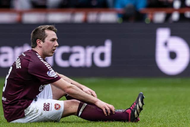 Hearts' Calem Nieuwenhof is struggling with a hamstring injury,