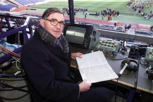 BBC commentator Bill McLaren at his commentary position at Murrayfield.