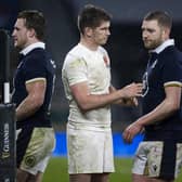Scotland's Finn Russell and Owen Farrell after the Calcutta Cup match at Twickenham in 2021. (Photo by Craig Williamson / SNS Group)