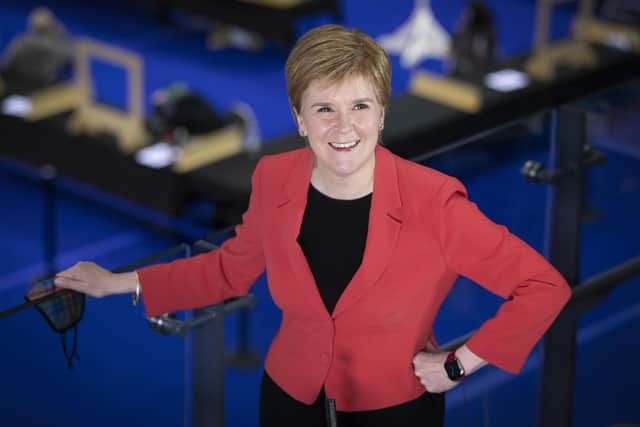 Nicola Sturgeon at the count for the 2021 Scottish Parliamentary Elections at the Emirates Arena in Glasgow