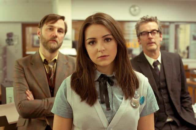 Field of Blood - Murry Devlin (David Morrissey), Paddy Meehan (Jayde Johnston) and Dr Pete (Peter Capaldi). Picture: Neil Davidson