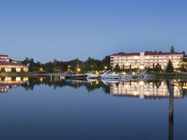 A waterside view of Naantali Spa Hotel, Naantali, Finland. Pic: Jarno Terho