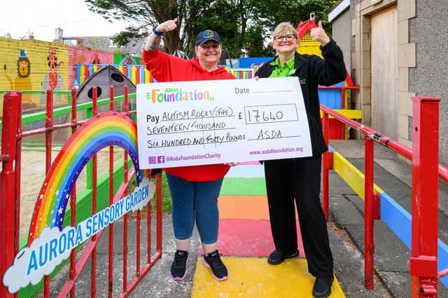 The Asda Foundation donates £17,640 to Autism Rocks (Fife). Pictured L – R Liza Quin, Founder, Autism Rocks (Fife); Jean Ritchie, Asda Kirkcaldy Community Champion