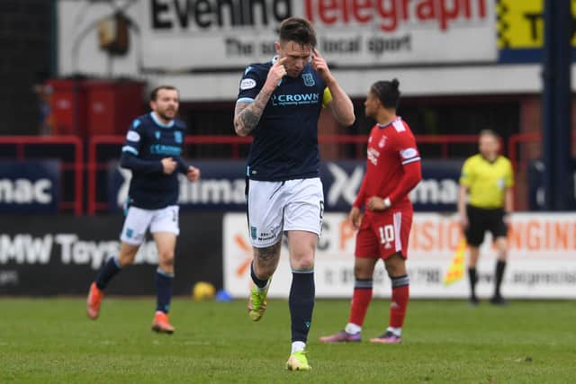Dundee's Jordan McGhee scored the first equaliser in the 2-2 draw with Aberdeen. (Photo by Craig Foy / SNS Group)