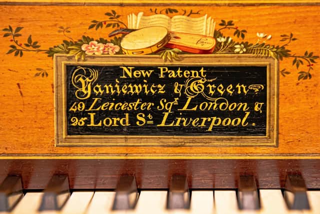 The address label on the 1810 square piano which will be going on dispaly in the exhibition devoted to musician and composer Felix Yaniewicz.