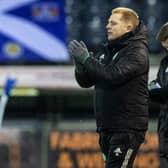 Celtic manager Neil Lennon applauds his side efforts during their 4-0 victory at Kilmarnock. (Photo by Alan Harvey / SNS Group)