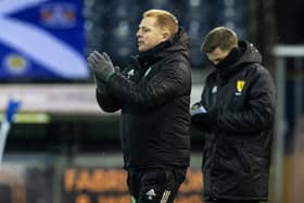Celtic manager Neil Lennon applauds his side efforts during their 4-0 victory at Kilmarnock. (Photo by Alan Harvey / SNS Group)