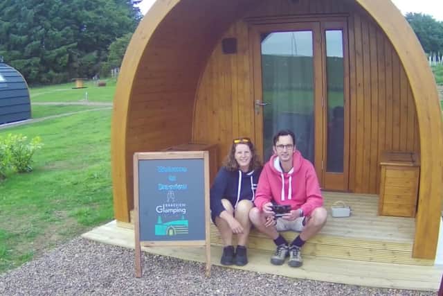 Kid-free zone: Morag Sallabanks and her husband Jonny at their glamping site