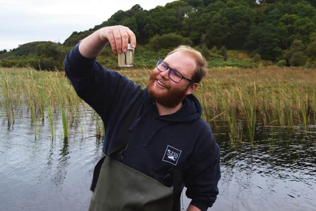 Adam Button, invertebrate keeper for the RZSS, was one of the team who helped collect leeches from a Scottish loch to begin the pioneeering reintroduction project