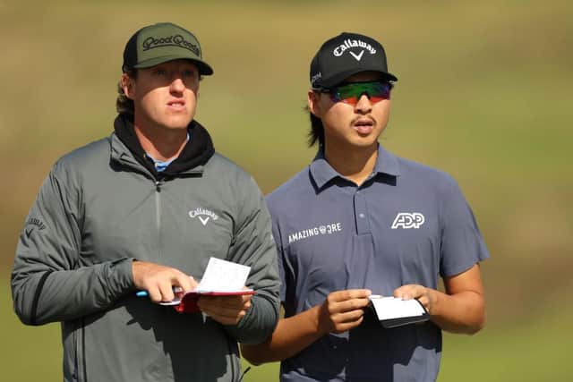 Stuart Davidson and Min Woo Lee joined forces as the Australian won the recent Macau Open on the Asian Tour. Picture: Luke Walker/Getty Images.