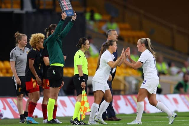 Fran Kirby replaces Georgia Stanway as she returns to the field (Photo by Catherine Ivill/Getty Images)