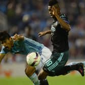 Colombian striker Mateo Cassierra (right) - in action for Ajax in a Europa League match against Celta Vigo in 2016 - has been linked with a move to Rangers from Russian club Sochi. (Photo by MIGUEL RIOPA/AFP via Getty Images)
