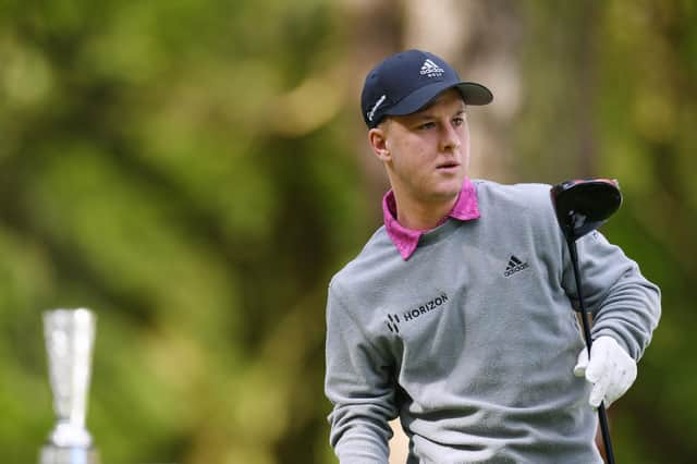 Brendan Lawlor watches a tee shot in his second round of the inaugural G4D Open on the Duchess Course at Woburn Golf Club. Picture: Alex Burstow/R&A/R&A via Getty Images.