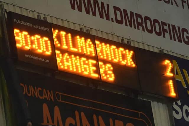 The full time scoreboard at Rugby Park on January 23, 2019 signalled the start of Rangers' fading title challenge in Steven Gerrard's first season in charge.