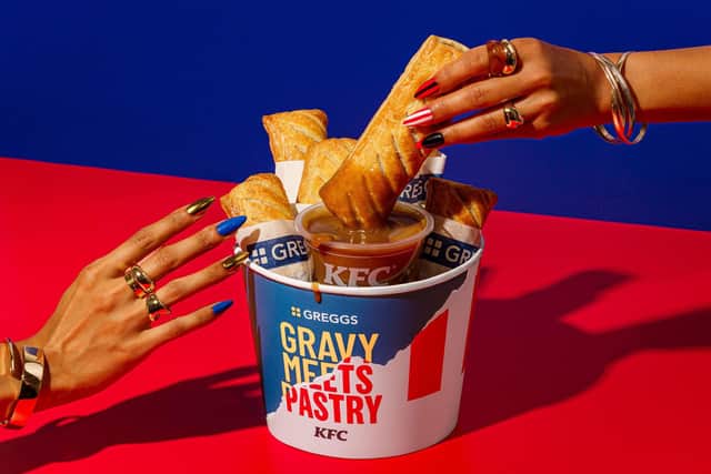 Greggs and KFC have teamed up to see what UK consumers think of sausage rolls drenched in gravy. Picture: Greggs/PA Wire