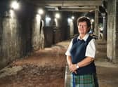 Glasgow Central Station Museum curator and tour guide Jackie Ogilvie on the disused platform. Picture: John Devlin
