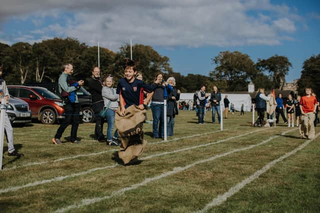 Smiles at the sack race