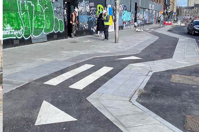 Part of the zig-zag cycle lane on Leith Walk in Edinburgh