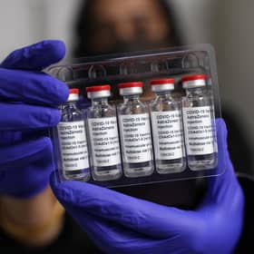 Vials of the Oxford/AstraZeneca coronavirus vaccine at Copes Pharmacy and Travel Clinic in Streatham, south London. Picture date: Friday April 9, 2021.