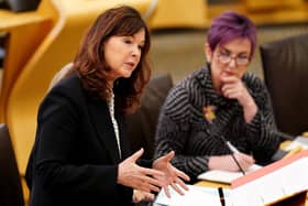 Lord Advocate Dorothy Bain KC apologised to victims of the Post Office Horizon scandal during a statement to parliament. Image: Jane Barlow/Press Association.