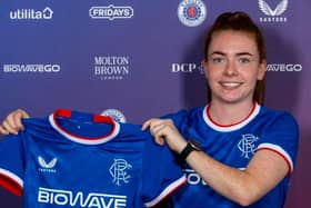 Colette Cavanagh shows off her new colours. Credit: Rangers FC Twitter