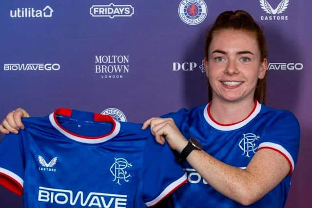 Colette Cavanagh shows off her new colours. Credit: Rangers FC Twitter