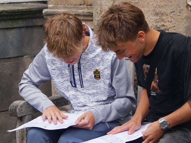 Opening GCSE results together. Photo: St Leonards School