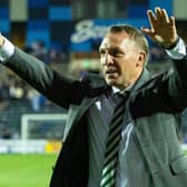 Celtic manager Brendan Rodgers celebrates winning the Premiership title after the 5-0 win at Kilmarnock. (Photo by Craig Foy / SNS Group)