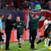 Celtic captain Callum McGregor is replaced by Oliver Abildgaard after picking up a knee injury in the Champions League defeat to RB Leipzig. (Photo by Martin Rose/Getty Images)