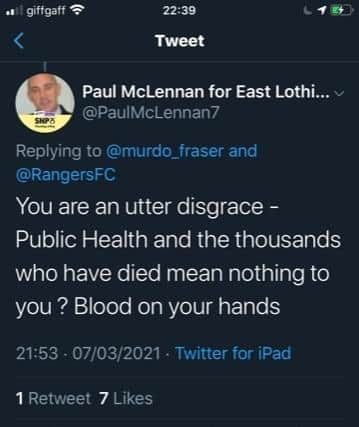 Mr McLennan's tweet was later deleted.