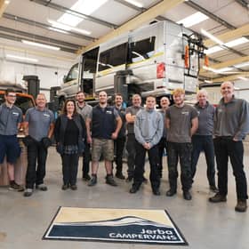 Team members at employee-owned Jerba Campervans, which is based in North Berwick.