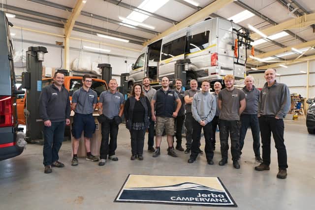 Team members at employee-owned Jerba Campervans, which is based in North Berwick.