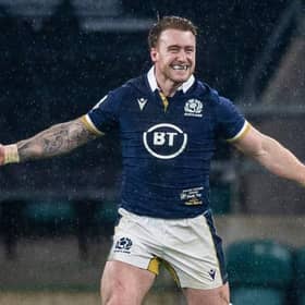 Scotland Captain Stuart Hogg celebrates at Full Time during the Guinness Six Nations match between England and Scotland at Twickenham Stadium on February 06, 2021, in London, England. (Photo by Craig Williamson / SNS Group)