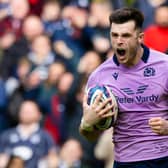 Blair Kinghorn celebrates his final try against Italy in Scotland's 26-14 Six Nations win.