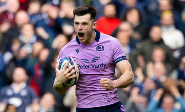 Blair Kinghorn celebrates his final try against Italy in Scotland's 26-14 Six Nations win.
