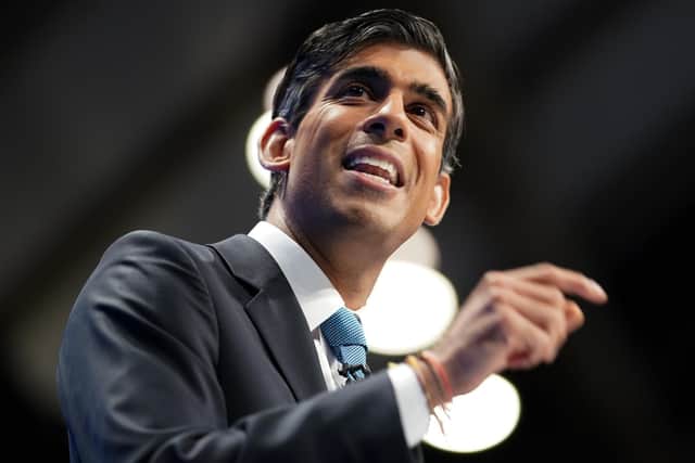 Rishi Sunak, Chancellor of the Exchequer, delivers his keynote speech during the Conservative Party Conference at Manchester Central Convention Complex. Picture: Ian Forsyth/Getty Images