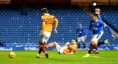 Callum Lang gives Motherwell the lead in the sixth minute against Rangers at Ibrox. (Photo by Ross MacDonald / SNS Group)
