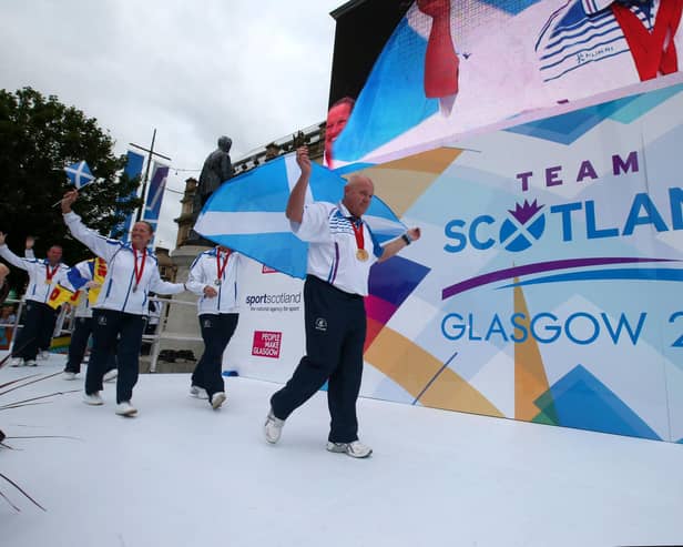 Team Scotland medalists during the Commonwealth Games parade in Glasgow. Photo: Andrew Milligan/PA Wire.