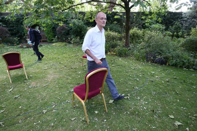Dominic Cummings leaves after making his statement.